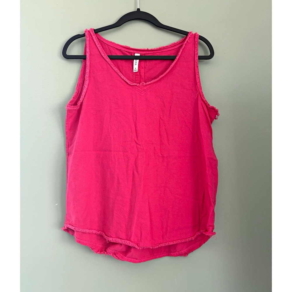 Zenana Women's Pink Woven Linen/Rayon V-Neck Sleeveless Relaxed Tank Top S